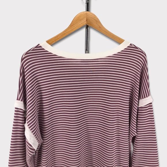Brigitte Brianna Sexy Modest Mauve Cream Striped Ruffle Sleeve Sweatshirt Large - Picture 6 of 11